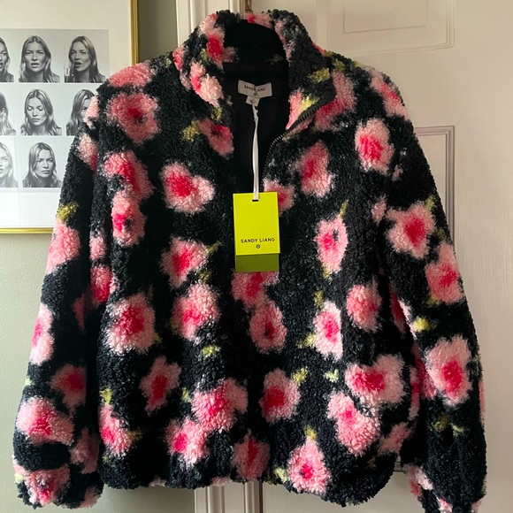 pink sandy liang floral fleece Brunello Sandy Liang Grass Fleece Sandy Liang Jackets Coats Sandy Liang  Floral Print Sherpa